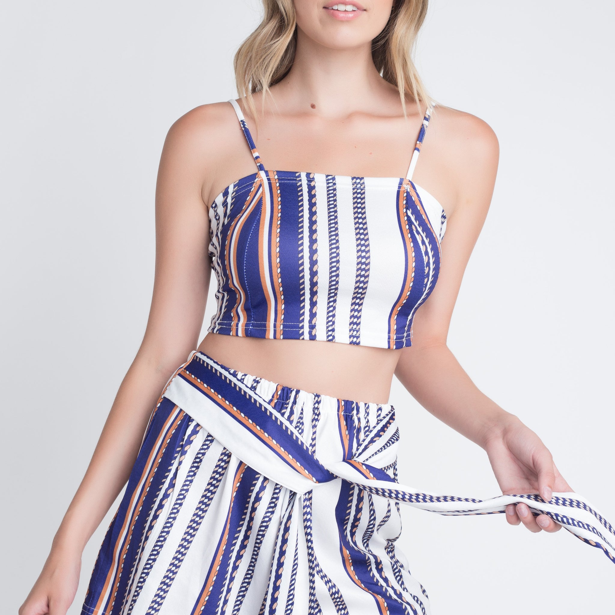 Women's Unique Stripe Printed 2pc Set with Tie