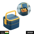 2838A BLUE DOUBLE-LAYER PORTABLE LUNCH BOX STACKABLE WITH CARRYING HANDLE AND SPOON LUNCH BOX , Bento Lunch Box DeoDap