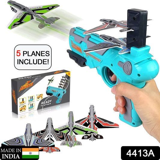 4413A Airplane Launcher Gun Toy with Foam Glider Planes, Outdoor Games for Children, Best Aeroplane Toys for Kids, Air Battle Gun Toys  ( 5 Plane Include ) DeoDap