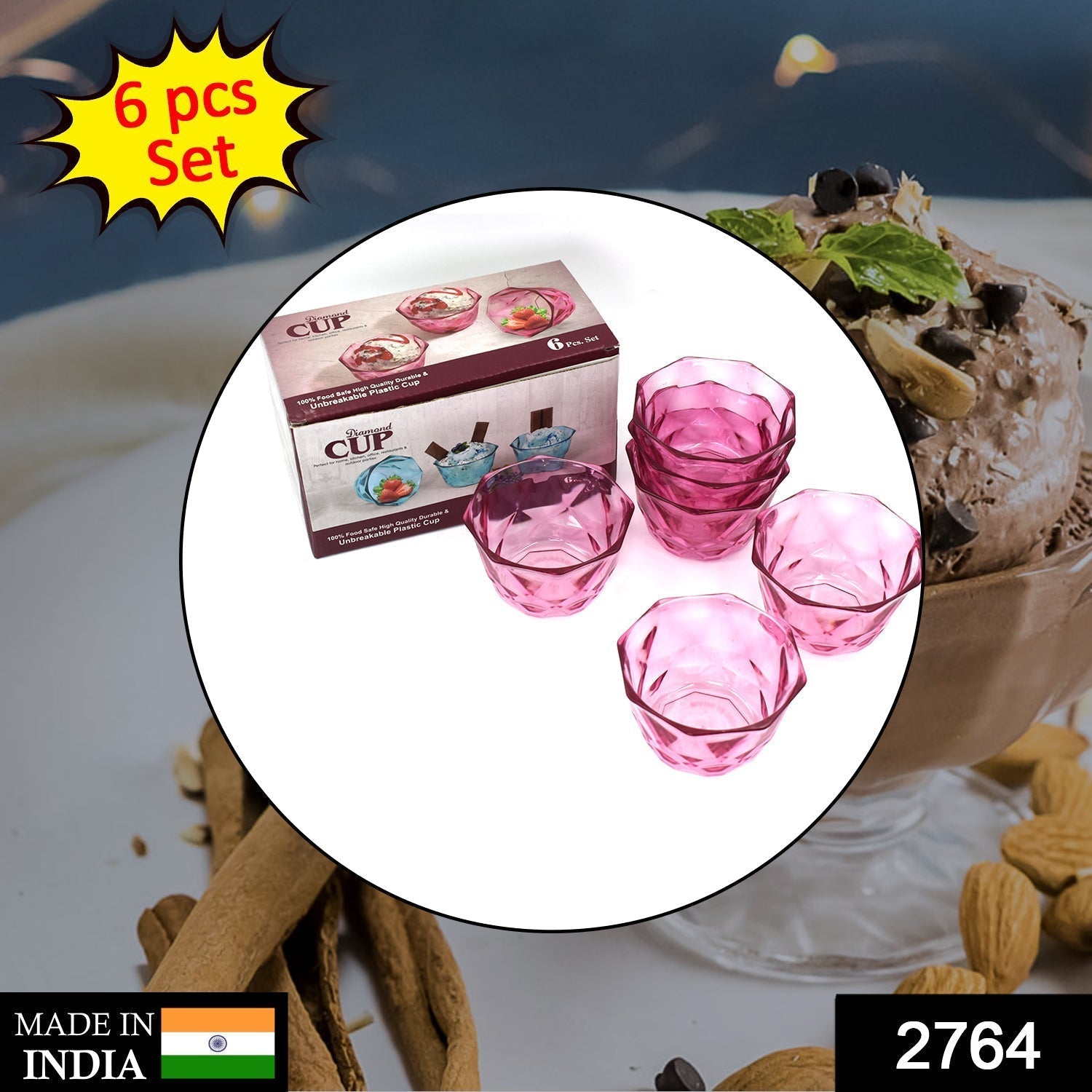 2764 6pc Diamond shape ice cream bowl set DeoDap