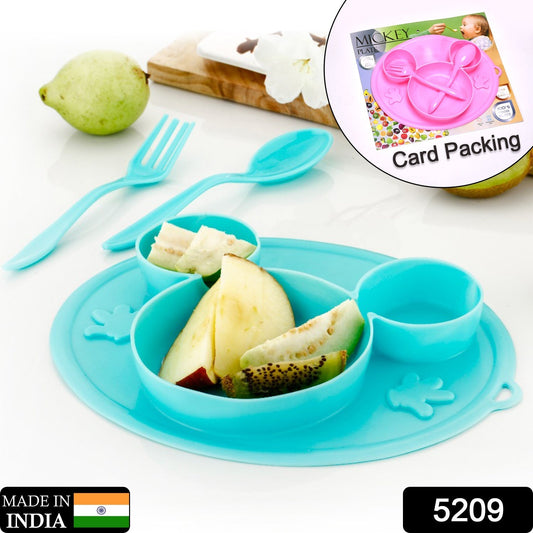 5209 Silicon Micky Plate And 1 Spoon & 1 Fork Card Packing ( 1 Pc Product)