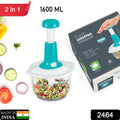 2464 Hand Press Fruits and Vegetable 2 in 1 Push Chopper for Kitchen, 3 Sharp Stainless Steel Blades (1600Ml) DeoDap