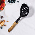 2589 Wooden Handle Design Silicone Kitchenware Non-stick Cookware Cooking Shovel Spoon Slotted Shovel Kitchen Utensils with Storage Bucket DeoDap