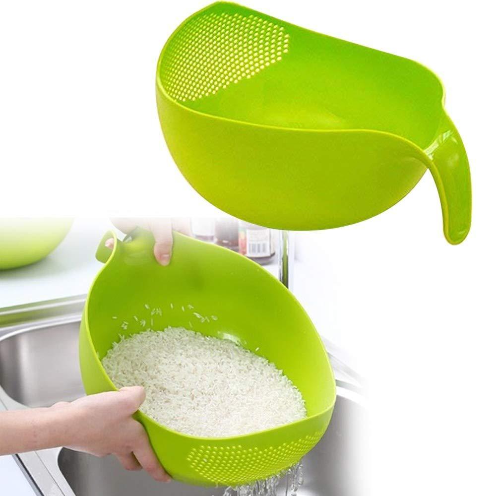 2068 Plastic Rice Bowl/Food Strainer Thick Drain Basket with Handle for Rice, Vegetable & Fruit (set of 3pcs) DeoDap