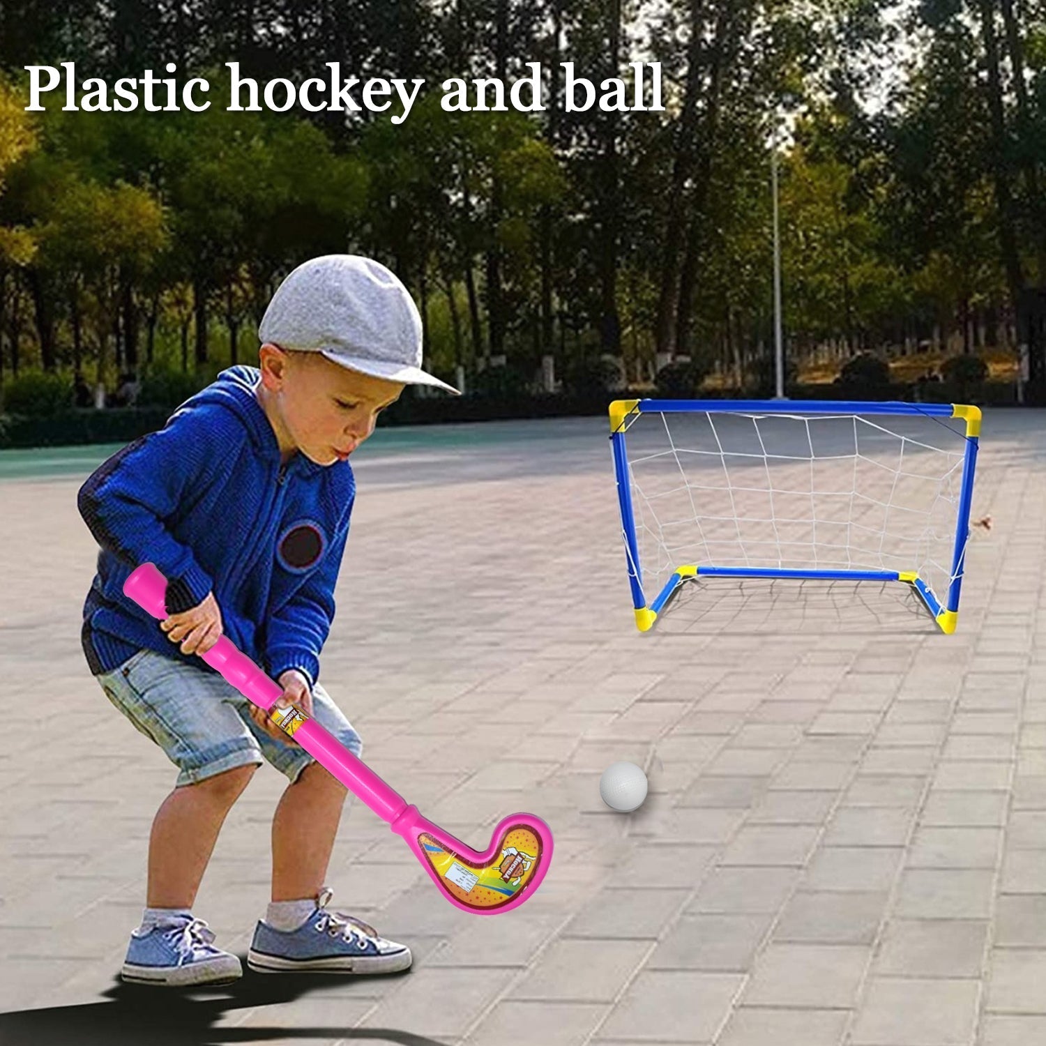 8002 Combo of Light Weight Plastic Bat, Ball & Hockey for Kids, Boys, Indoor, Outdoor Play DeoDap