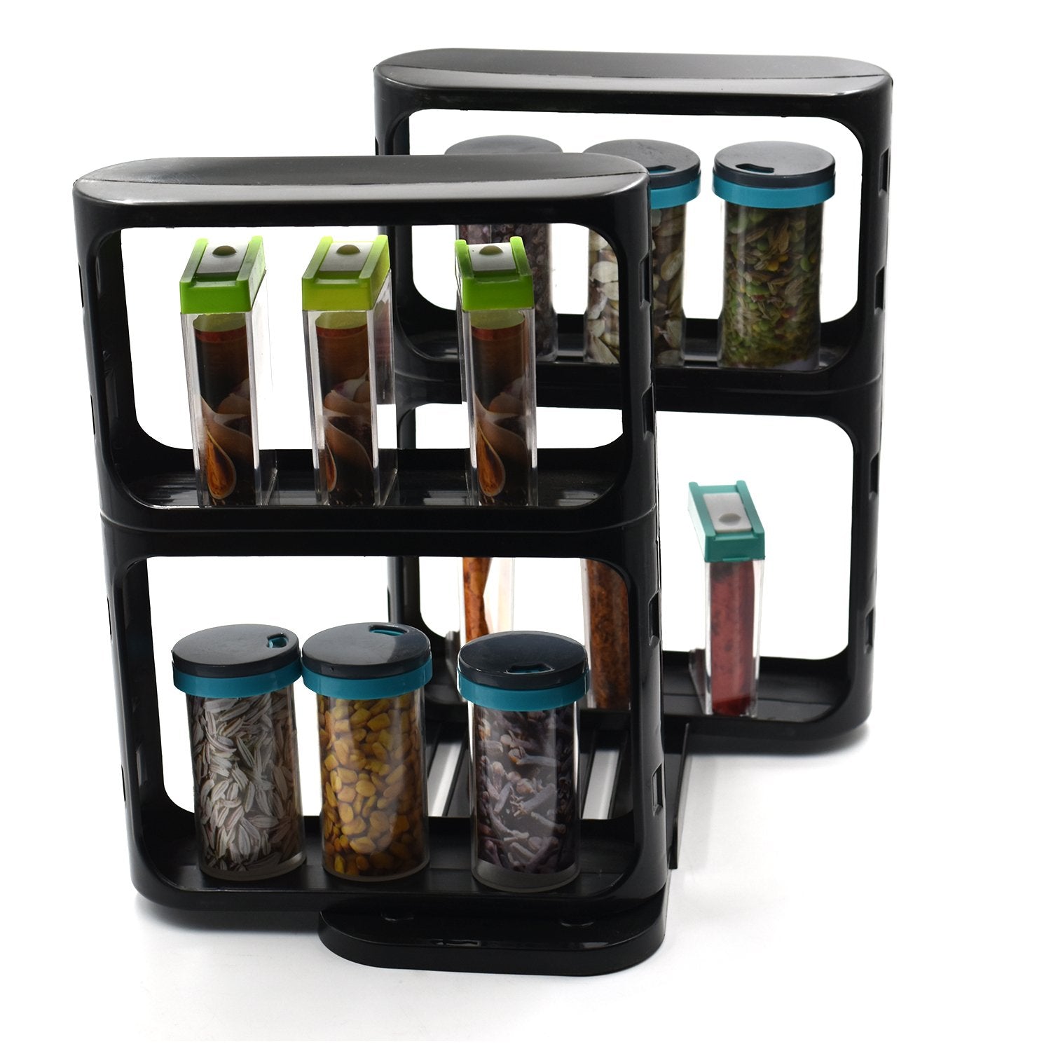 2621 Cabinet Caddy, Modular Rotating Spice Rack Multi-functional Organizer Rack Two 2-Tiered Shelves with Base DeoDap