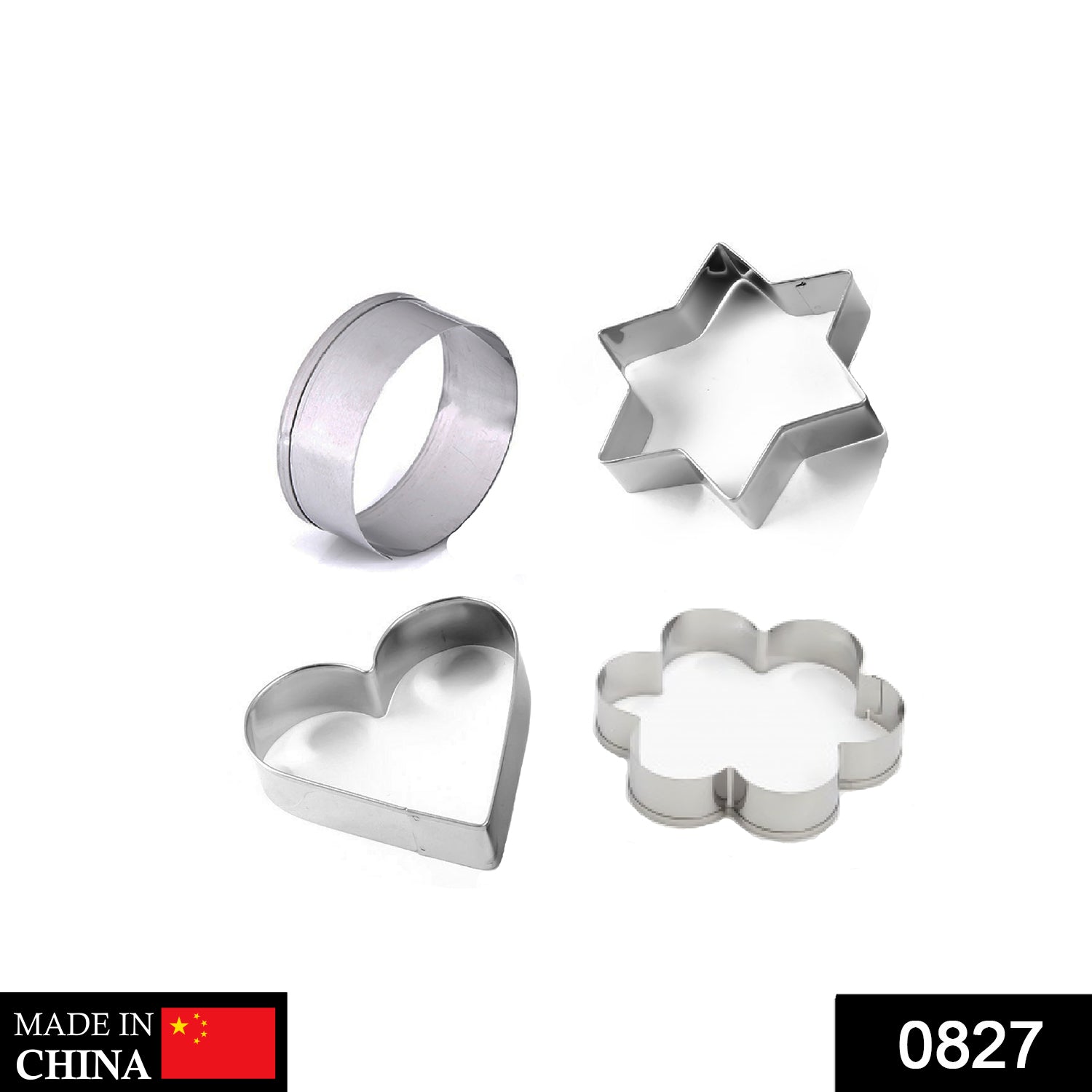 0827 Cookie Cutter Stainless Steel Cookie Cutter with Shape Heart Round Star and Flower (4 Pieces) DeoDap