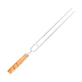 2878 Stainless Steel Double Prongs Roasting Stick BBQ Barbecue Fork Kebab Skewers Wooden Handle DeoDap