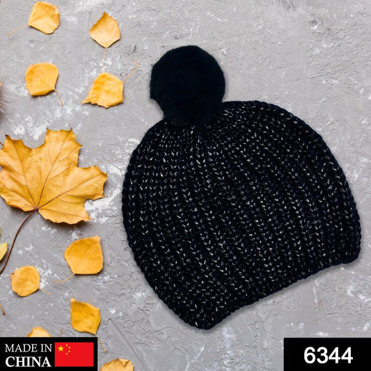 6344 Men's and Women's Skull Slouchy Winter Woolen Knitted Black Inside Fur Beanie Cap. DeoDap