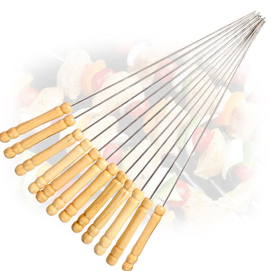 2228 Barbecue Skewers for BBQ Tandoor and Gril with Wooden Handle - Pack of 12 DeoDap