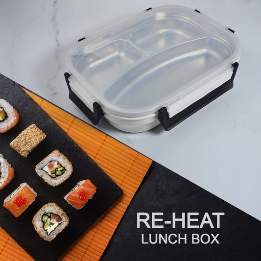 2980 White Transparent Lunch Box for Kids and adults, Stainless Steel Lunch Box with 3 Compartments. DeoDap