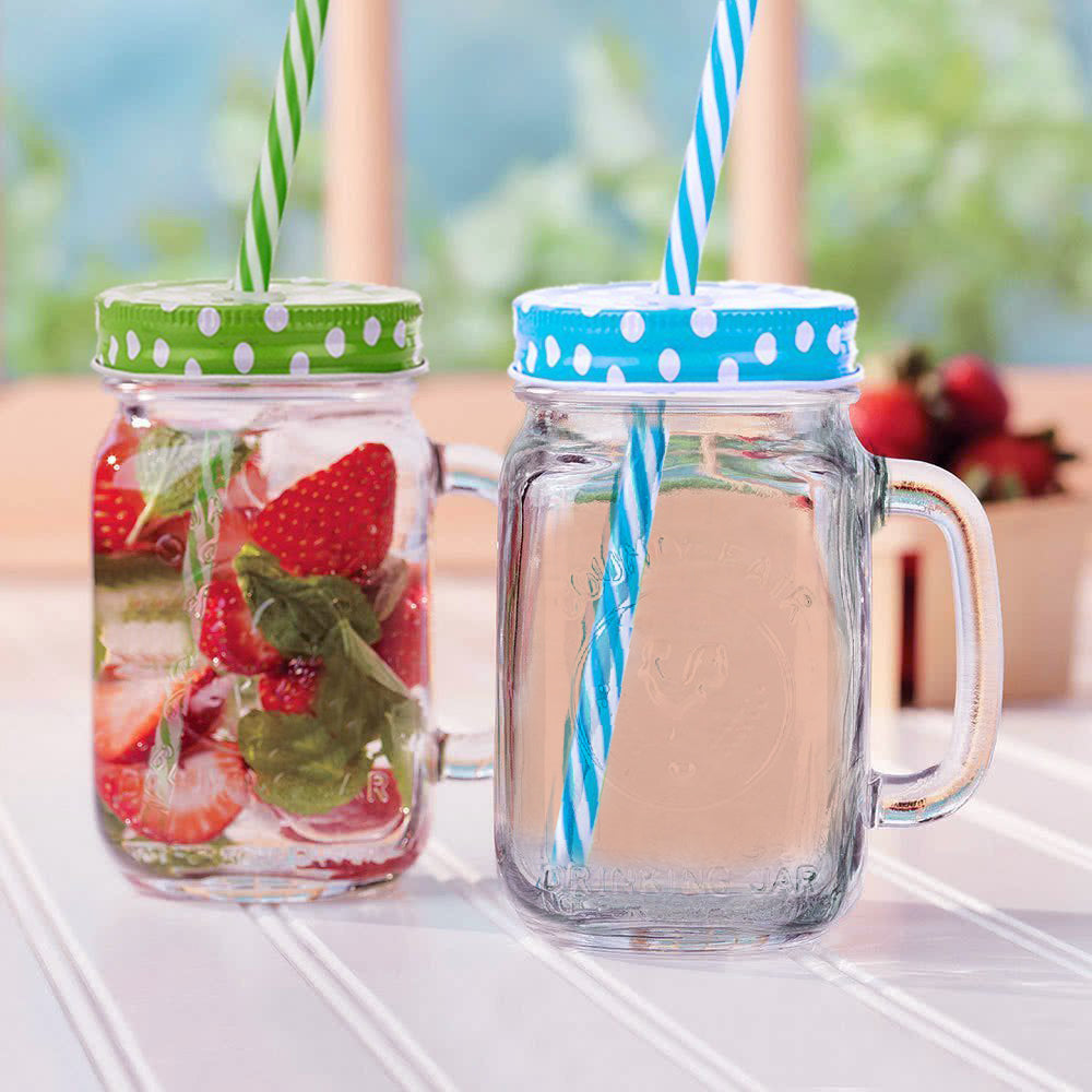 760 Drinking Cup/Glass/Mug Mason Jar with Handle & Straw DeoDap