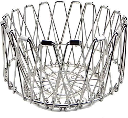 3040 Multipurpose Fruit Basket Stainless Steel Wire Bowl Foldable Basket for Vegetable / Fruits / Dining DeoDap