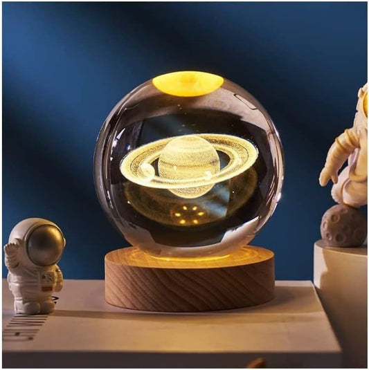 Aara Internationals 3D Planet Crystal Ball | Crystal Planet Laser Engraved Solar System Globe Astronomy | Sphere Table Decor Crafts with USB Operated Wooden Stand For Home Decor, Valentine's Day, irthdays Gift(multi design)