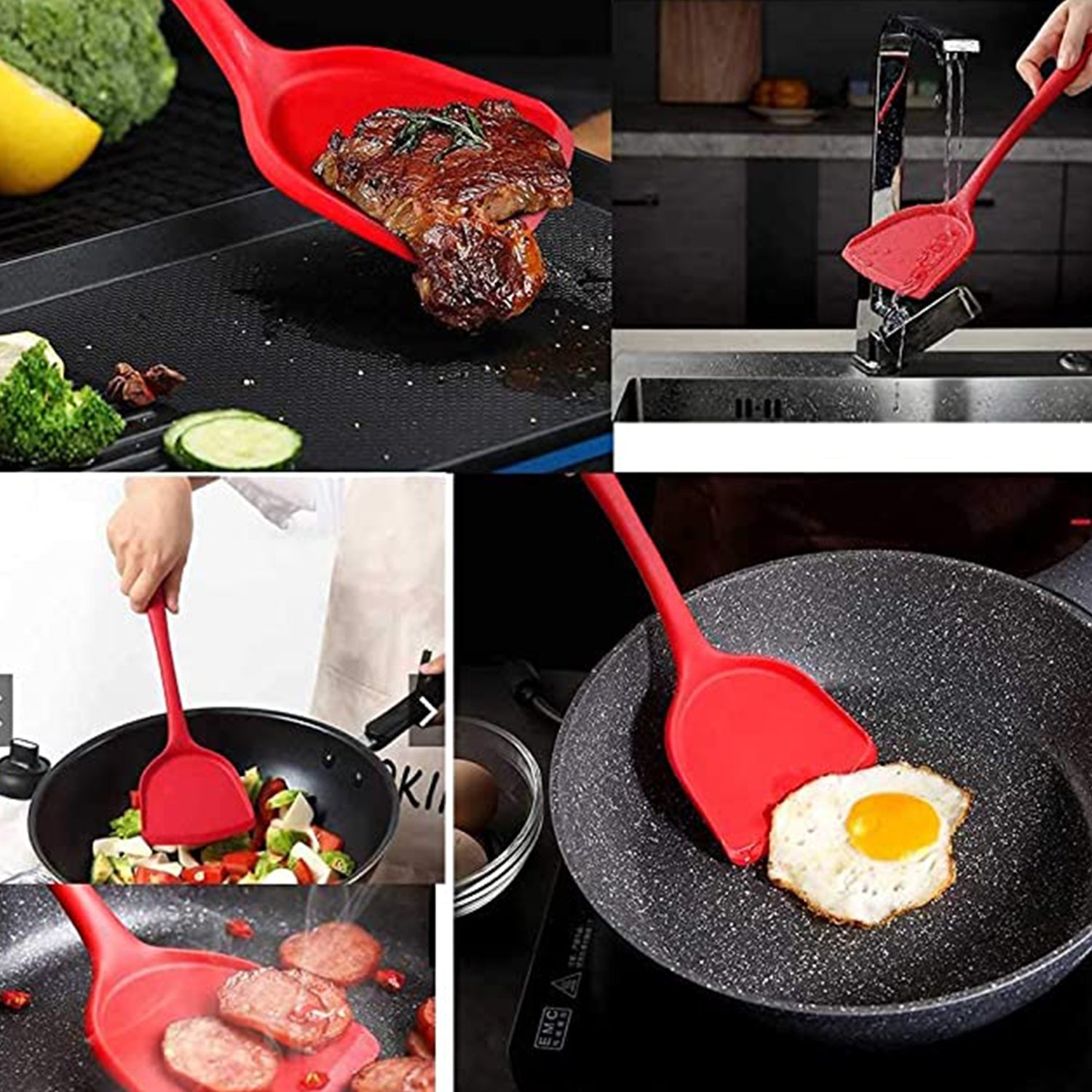 2022 Heat Resistant Silicone Spatula Non-Stick Wok Turner in Hygienic Solid Coating Cookware Kitchen Tools DeoDap