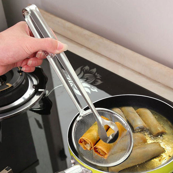 2412 2In1 Stainless Steel Filter Spoon with Clip Food Kitchen Oil-Frying Multi-Functional DeoDap