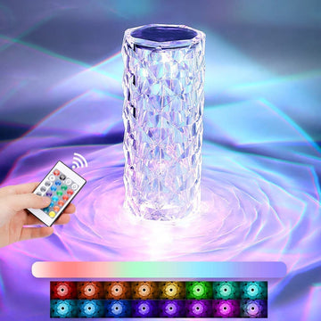 Aara Internationals Diamond Crystal Table Lamp USB Rechargeable, 8 Mode Color Changing Acrylic 3D Night Light (16 Colors with Touch and Remote Control)