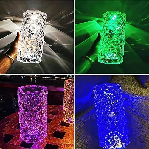 Aara Internationals Diamond Crystal Table Lamp USB Rechargeable, 8 Mode Color Changing Acrylic 3D Night Light (16 Colors with Touch and Remote Control)