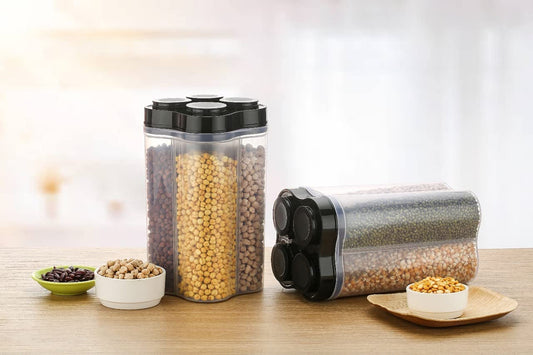 0764B Plastic Lock Food Storage 4 Section Container Jar for Grocery, Fridge Container. DeoDap