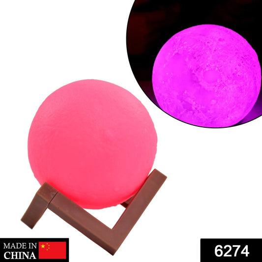 6274 Moon Night Lamp Pink Color with Wooden Stand Night Lamp for Bedroom DeoDap