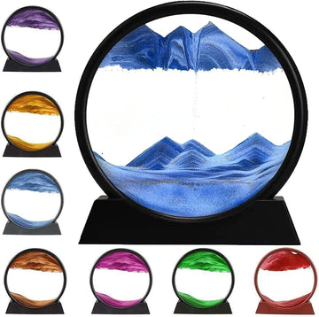 Moving Sand Art Picture Round Glass 3D Deep Sea Sandscape in Motion Display Flowing Sand Frame Relaxing Desktop Home Office Work Decor (7 Inch, Multicolour)