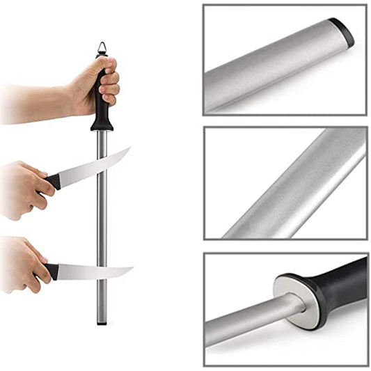 2442 Stainless Steel Kitchen Sharpening Rod, Sharpener Knife, Lightweight Sturdy and Durable for Kitchen DeoDap