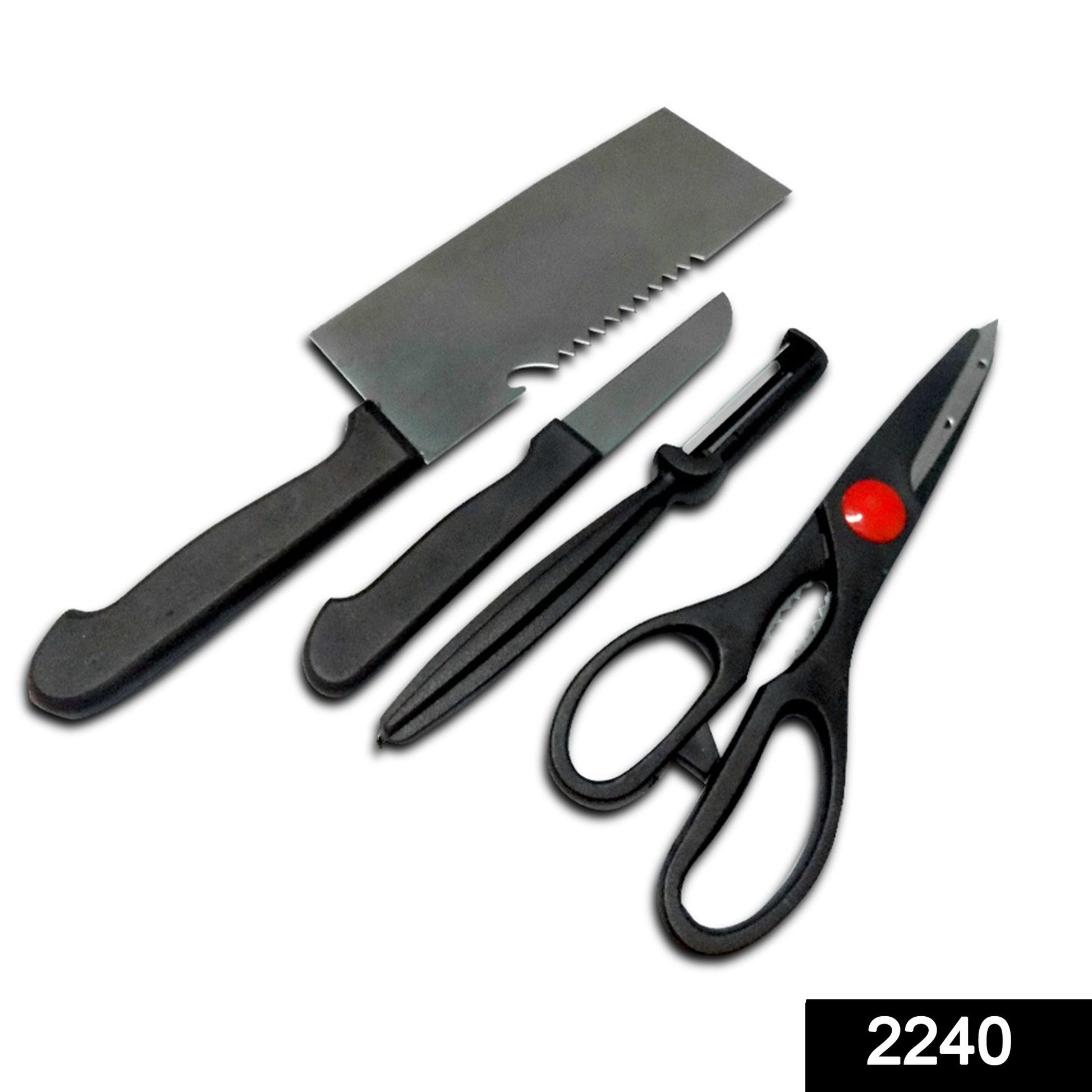 2240 Stainless Steel Kitchen Tool Set (Butcher Knife, Standard Knife, Peeler and Kitchen Scissor) - 4 Pcs DeoDap