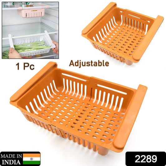 2289 Adjustable Expandable Fridge Storage Basket Multipurpose webline Refrigerator Tool Tray Sliding Drawer Under Shelf Fridge Space Saver Plastic Food Organizer Basket (1 Pc)