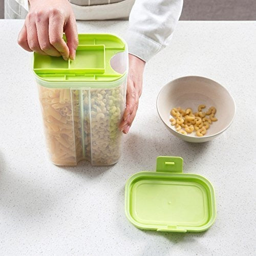 2146 Plastic 2 Sections Air Tight Transparent Food Grain Cereal Storage Container (2 ltr) (With Box) DeoDap